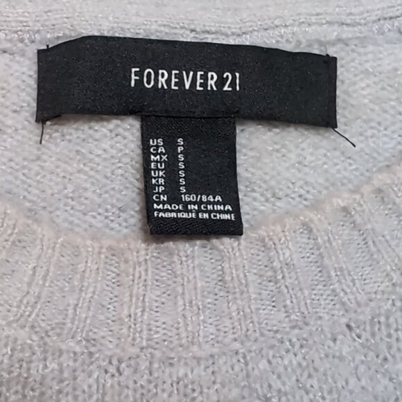 3/$20 Forever 21 Crochet Overlay Sweater Winter Pullover Slouchy Ribbed Grey - Picture 9 of 10